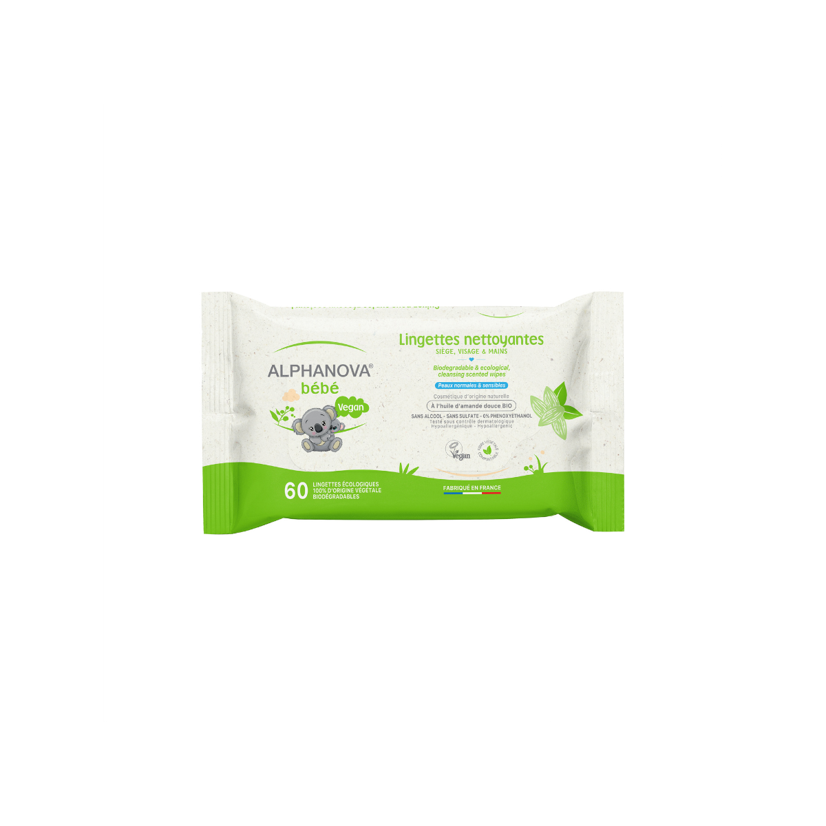 Alphanova Bebe Baby bio & ecological cleansing wipes 60 Stuks