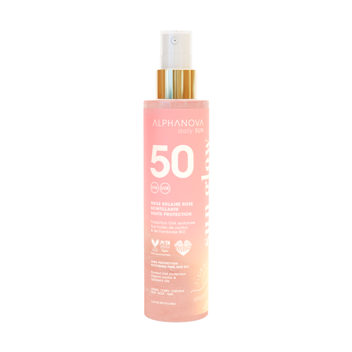 Alphanova Sun Glitter pink sun oil bio SPF50 125 Milliliter
