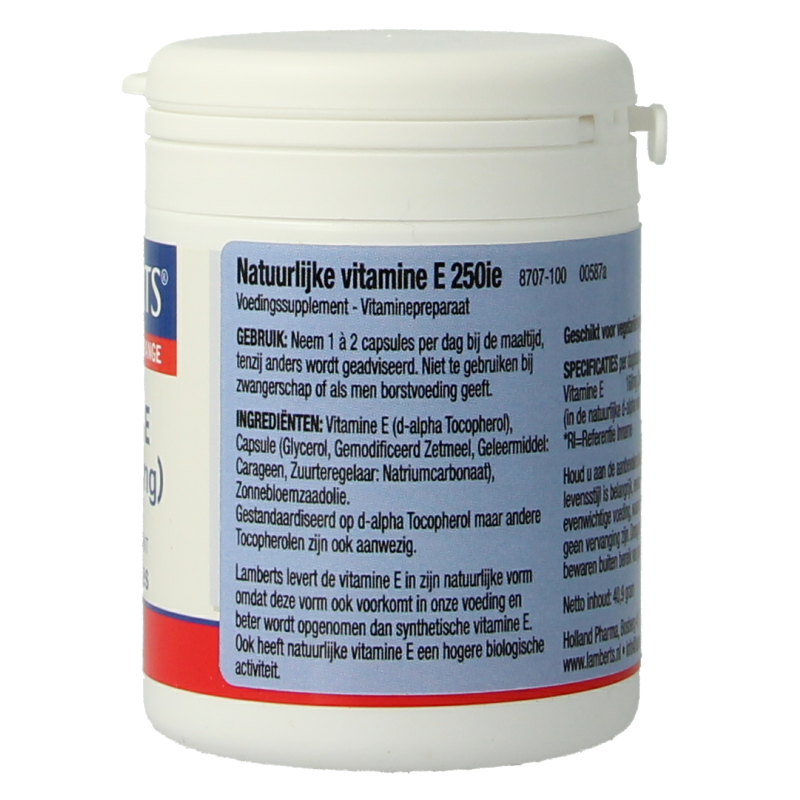Lamberts Vitamine E 250IE natuurlijk 100 Vegetarische capsules