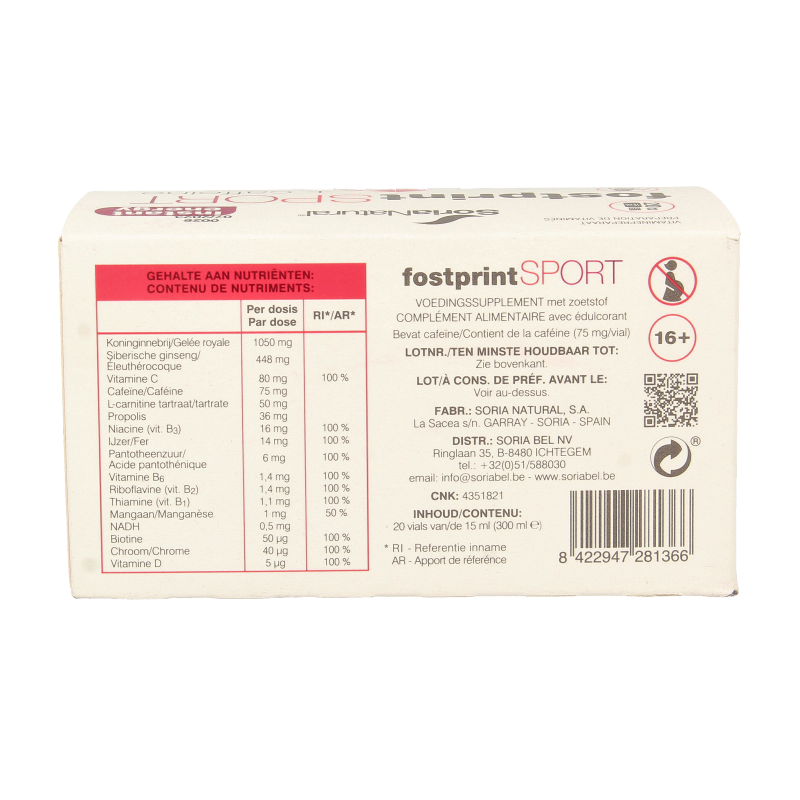 Soria Natural Fost print sport 20 x 15ml 20 Stuks