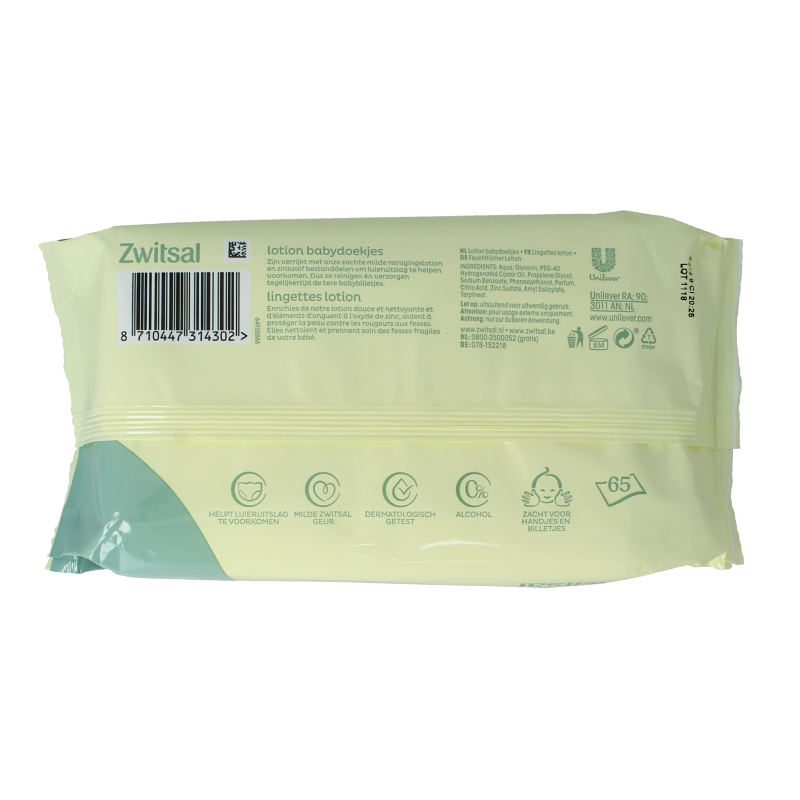 Zwitsal Billendoekjes lotion 65 Stuks