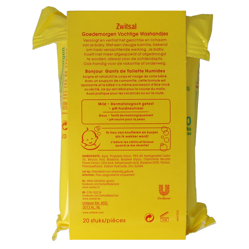 Zwitsal Goedemorgen vochtige washandjes 20 Stuks