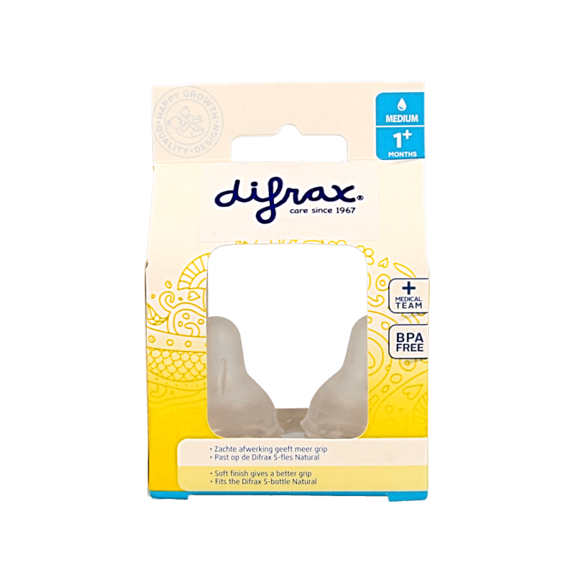 Difrax Flesspeen medium natural 2 Stuks