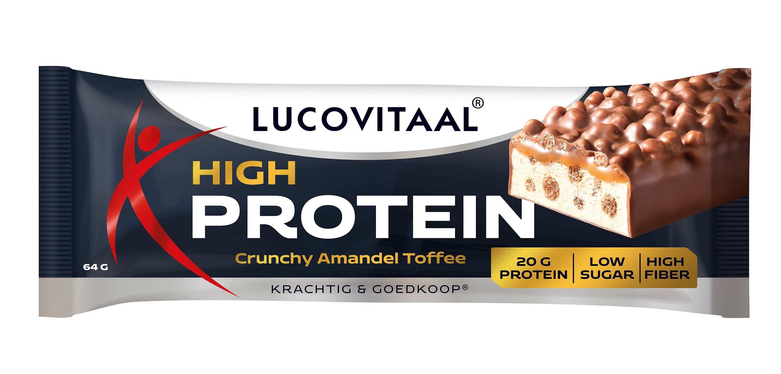 Lucovitaal Protein high reep crunchy amandel toffee 1 Stuks