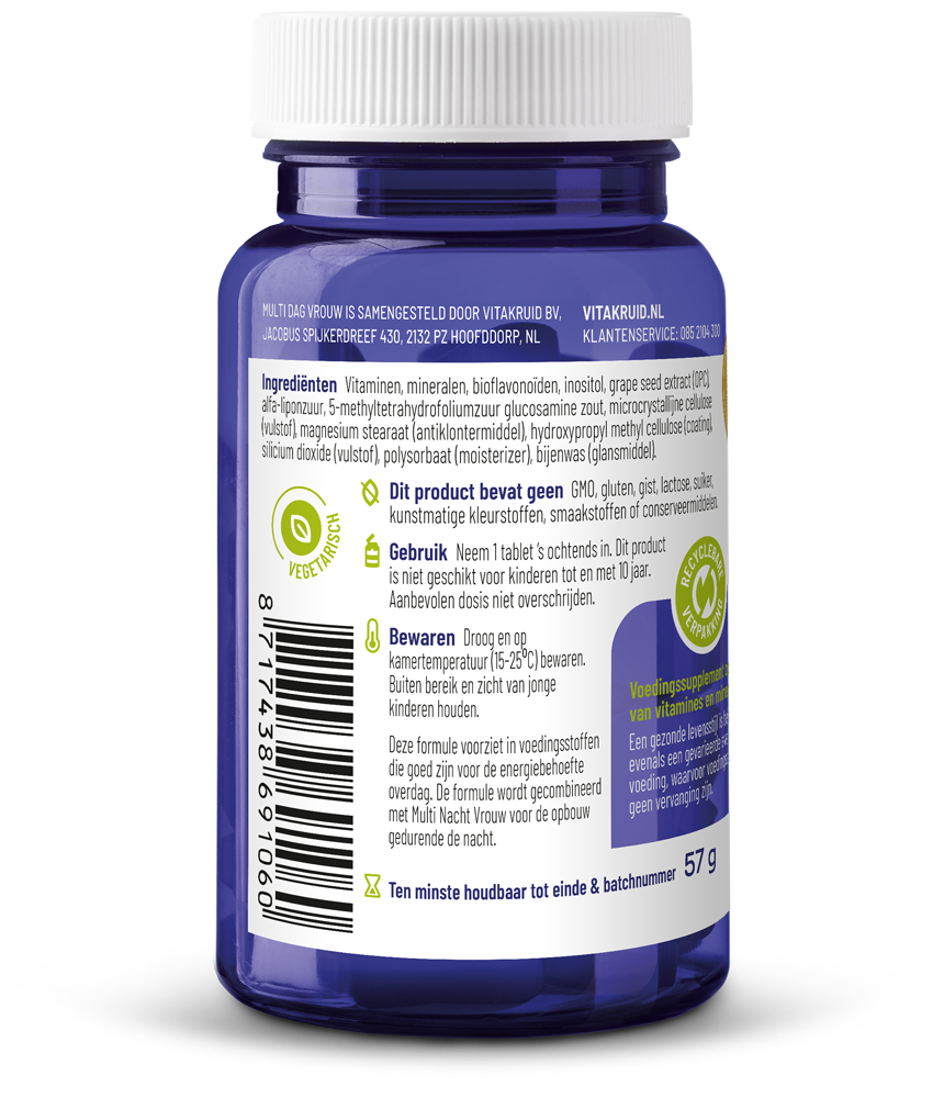 Vitakruid Multi Dag Vrouw 100% Vegan 30 Tabletten