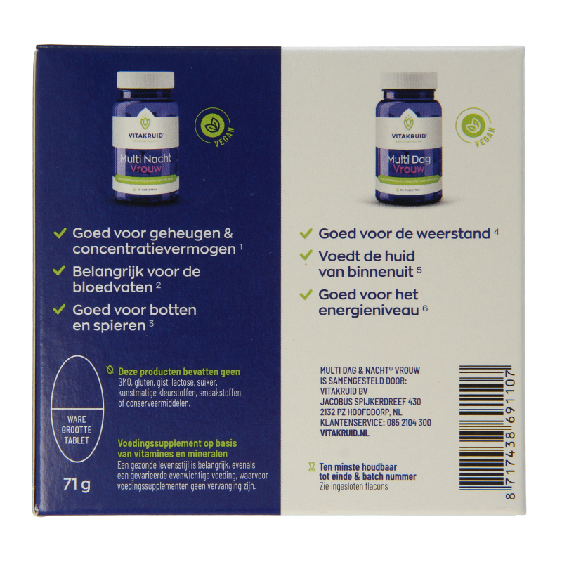 Vitakruid Multi Dag & Nacht Vrouw 100% Vegan 2 x 30 60 Tabletten