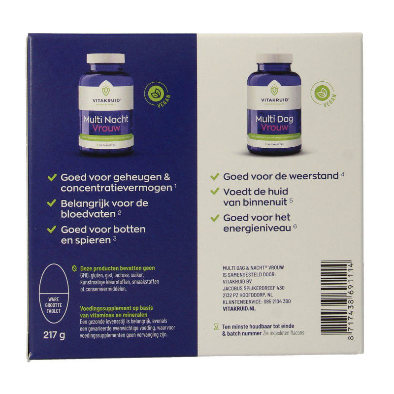 Vitakruid Multi Dag & Nacht Vrouw 100% Vegan 2 x 90 180 Tabletten