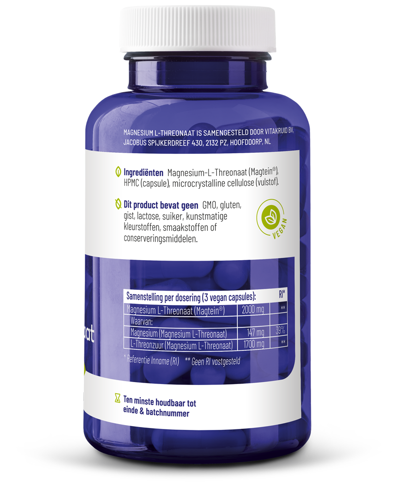 Vitakruid Magnesium L-threonaat met gepatenteerd magtein 90 Vegetarische capsules