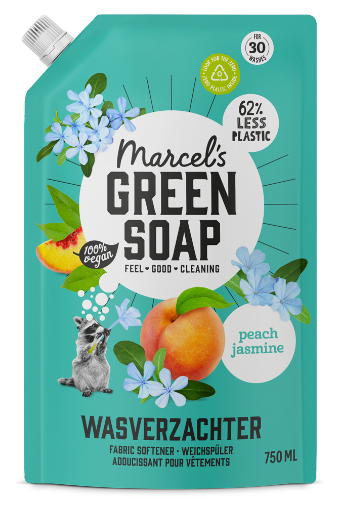 Marcel's Green Soap Wasverzachter perzik & jasmijn navulling 750 Milliliter