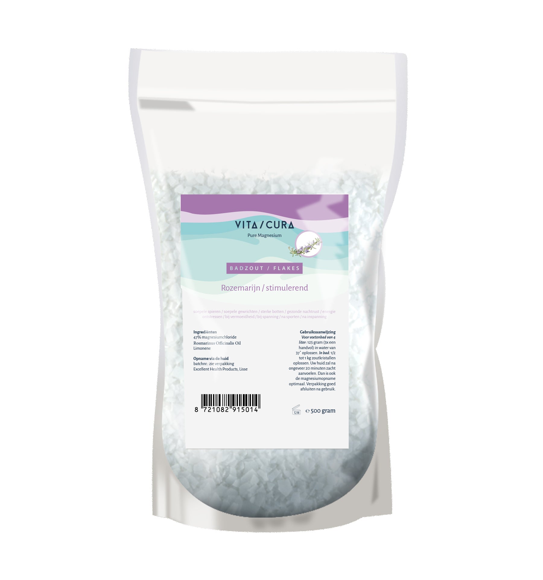 Vitacura Magnesium zout flakes rozemarijn 500 Gram