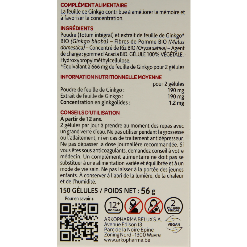 Arkocaps Kruidenpreparaten 150 Capsules Arkocaps Ginkgo bio 150 Capsules