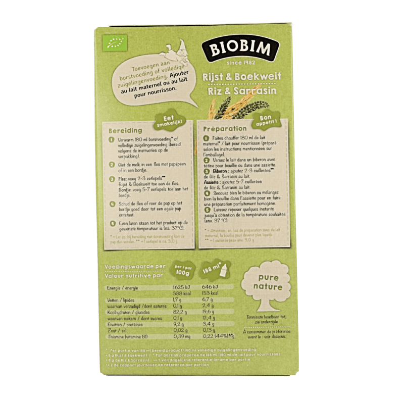 Biobim Baby en Peuter Voeding 200 Gram Biobim Baby rijst & boekweit 4 maanden bio 200 Gram