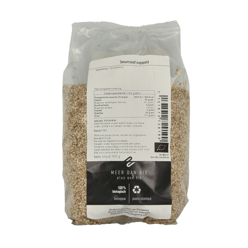 Bionut Raw en Superfoods 500 Gram Bionut Sesamzaad ongepeld eko bio 500 Gram