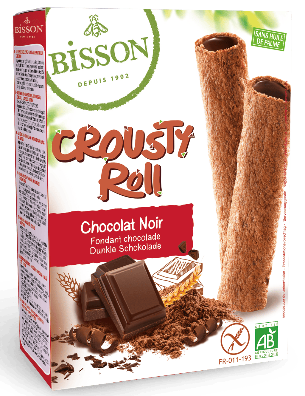 Bisson Koeken 125 Gram Bisson Crousty roll pure chocolade bio 125 Gram