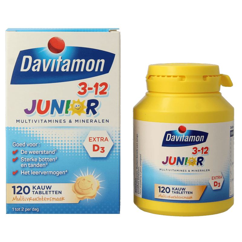 Davitamon Vitamine Multi 120 Kauwtabletten Davitamon Junior 3-12 multifruit 120 Kauwtabletten