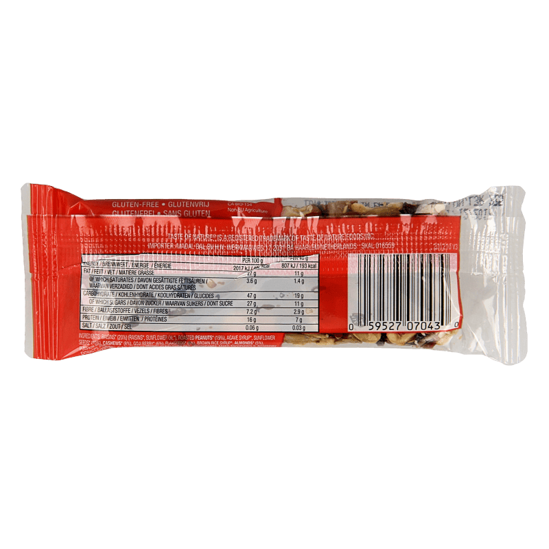 Taste Of Nature Snacks en Tussendoortjes 40 Gram Taste Of Nature Goji granenreep bio 40 Gram
