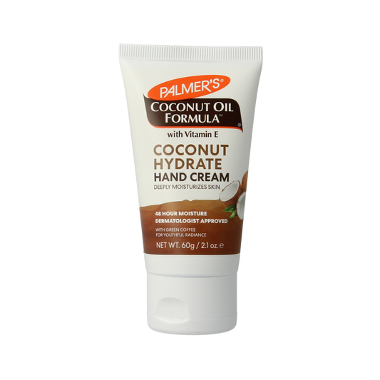 Palmers Coconut Oil hand cream tube, 60g, moisturizing body care product with coconut oil for smooth, healthy skin.