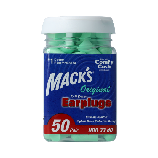 Macks Safesound original hearing protection earplugs in a pair, designed for noise reduction and comfort.