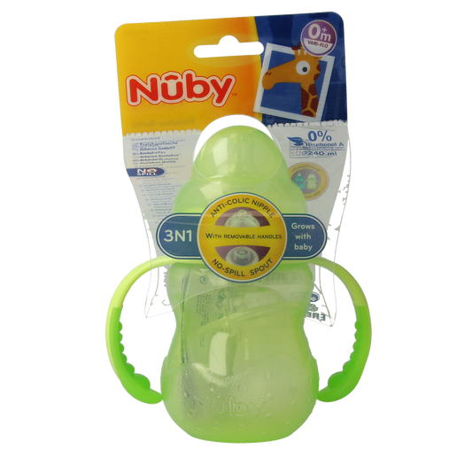 Nuby Trainingsfles anti lekspeen & lektuit 0+ assorti 1.00 Stuks