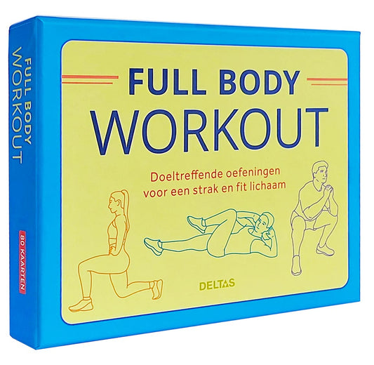 Image of Deltas Full Body Workout book set with 80 workout cards, showcasing fitness exercises and instructional illustrations.