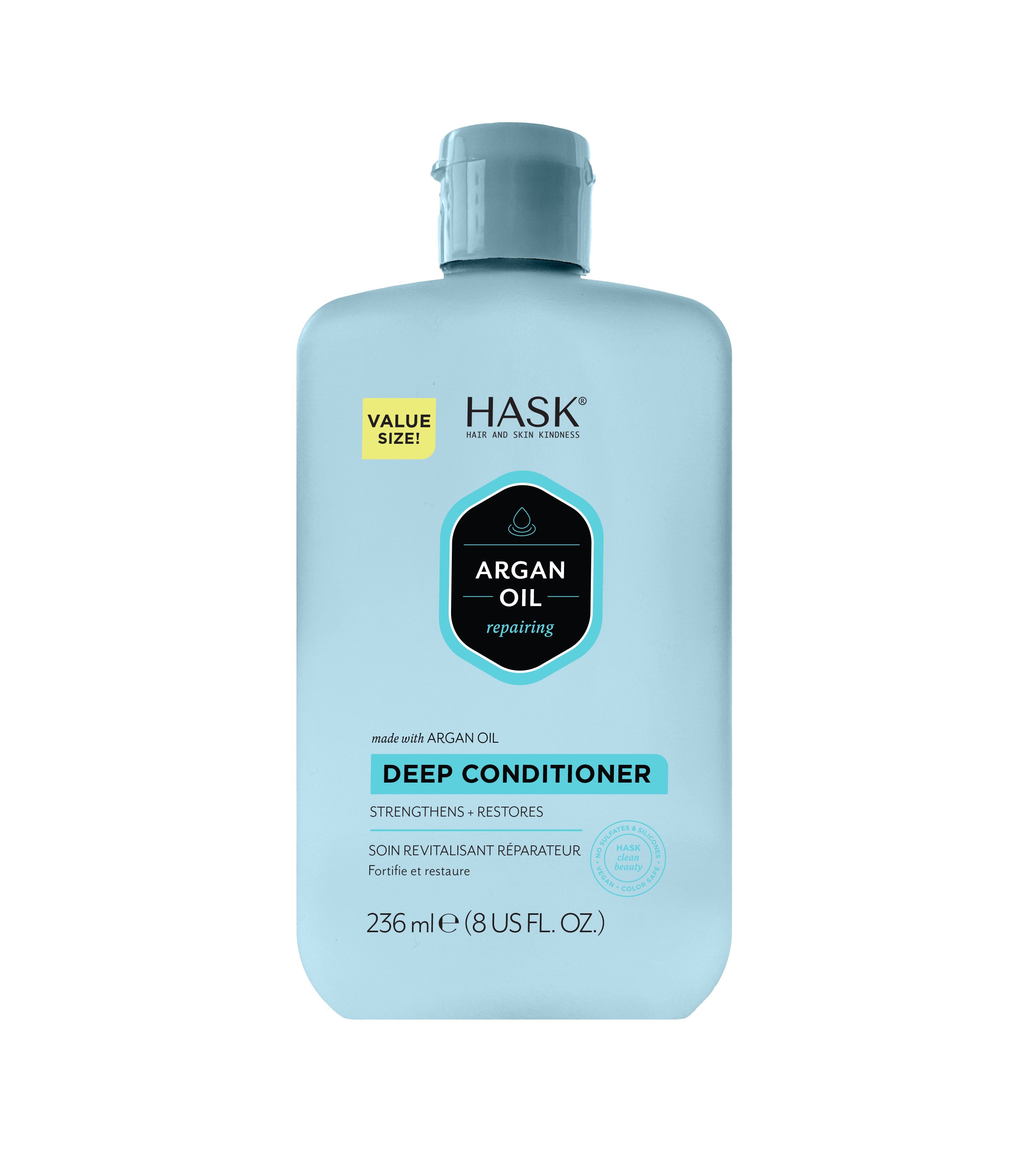 HASK Argan oil repairing deep conditioner in 236ml bottle, nourishing hair treatment for damaged hair, Haarverzorging product