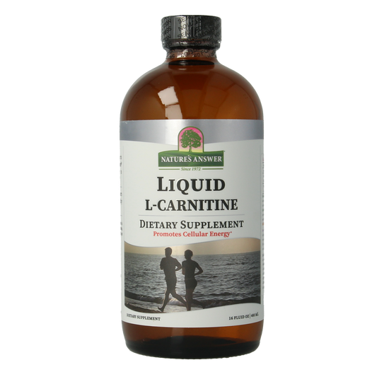Liquid L-Carnitine supplement by Natures Answer, 1200mg, 480ml bottle, herbal preparation for energy support.