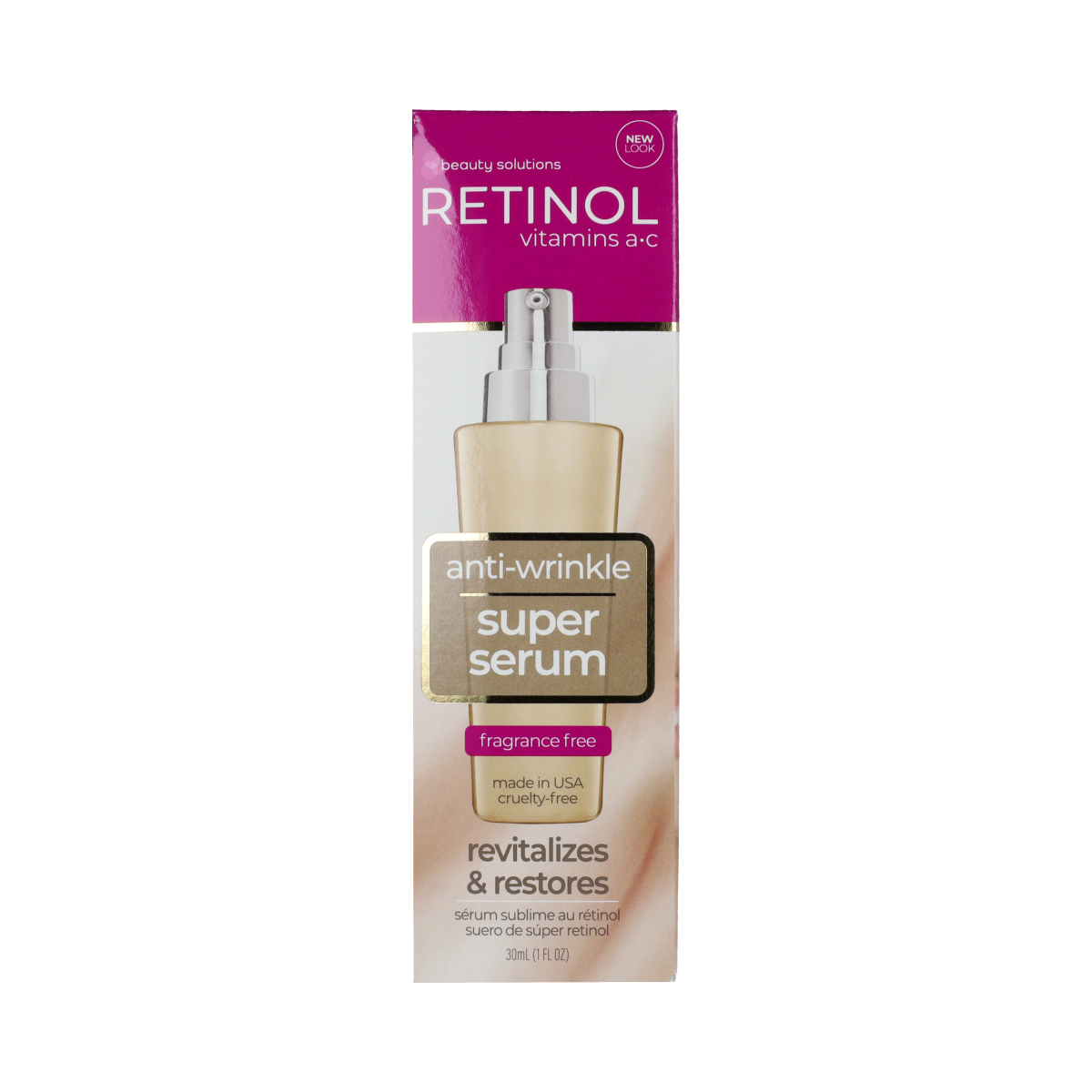 Retinol Super Serum 30ml bottle for facial skincare, featuring a sleek design and clear labeling on the product.