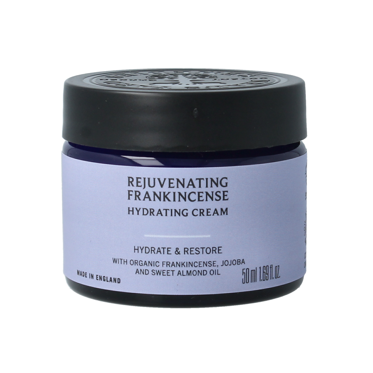 Neals Yard Remedies Frankincense hydrating cream in a 50ml jar, facial skincare product with a natural, nourishing formula.