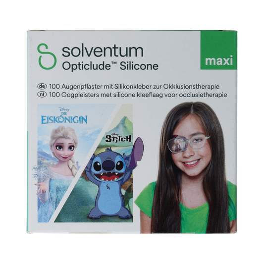 Opticlude Solventum silicone maxi girl contact lens case, brand Opticlude, with 100 pieces, designed for optiek and eye care.