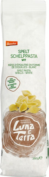 Luna E Terra Spelt Schelppasta with Demeter bio, 250g, organic pasta made from spelt grain, shown in the image.