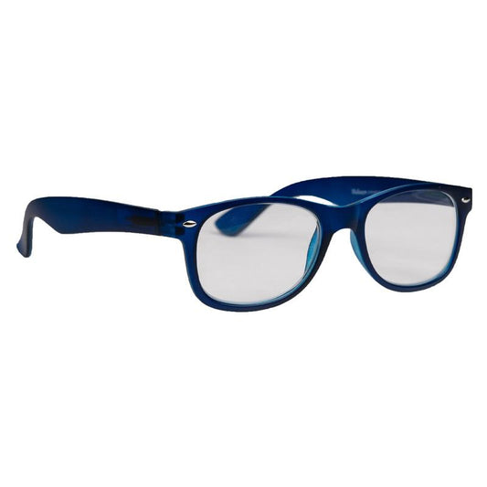 Melleson Eyewear blue matte wayfarer reading glasses with +3.00 lens and 1.00 magnification, stylish optical eyewear.
