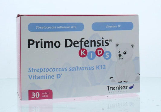 Trenker Primo Defensis kids multivitamin sachets, orange-flavored dietary supplement for children, 30 single-serve packets.