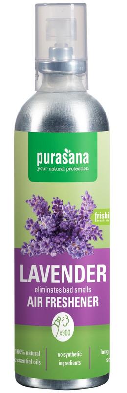 Purasana Frishi luchtverfrisser huisparfum met lavendel geur in 100ml spray bottle, freshening indoor spaces.