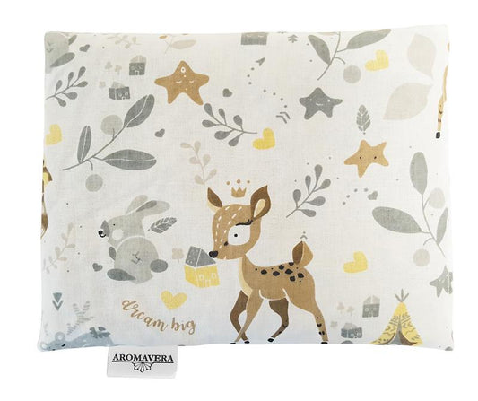 Aroma Vera kussen met kersenpitkussen hert ontwerp, soft fabric with embroidered hert, decorative and cozy home accessory