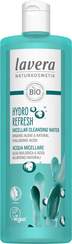 Lavera Hydro Refresh micellair water 400 ml voor gezichtsverzorging, fles met transparante vloeistof