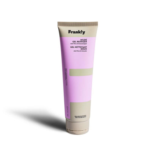 Frankly Gel reiniger mild for impure skin, 125ml, showing a clear gel in a white tube with blue accents, designed for facial cleansing.
