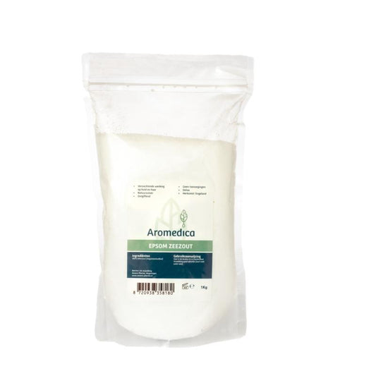 Aromedica Epsom zout in 1kg bag, natural mineral salt for relaxation and bath use, from Aromedica brand.