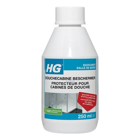 HG Douchekabine beschermer spray bottle for shower cabin cleaning and protection, 250 ml, with label visible in the image.