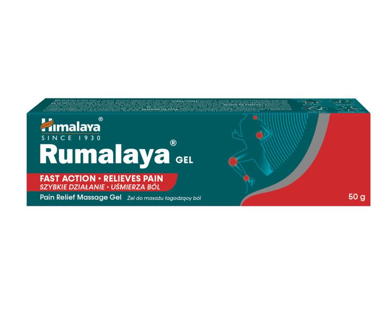 Himalaya Rumalaya gel 50g for joint and muscle care, showing the herbal gel tube with Himalaya branding and product details.