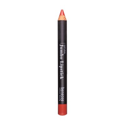 Benecos Natural Beauty jumbo lipstick in Warm Sunset, showcasing the vibrant warm orange shade in a full makeup product image.
