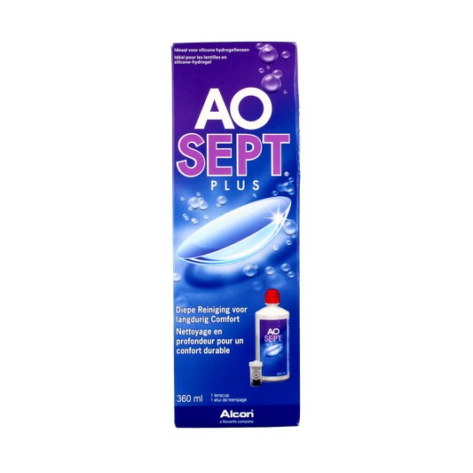 Aosept Plus eye care solution in a 360ml bottle, designed for effective eye hygiene and comfort.