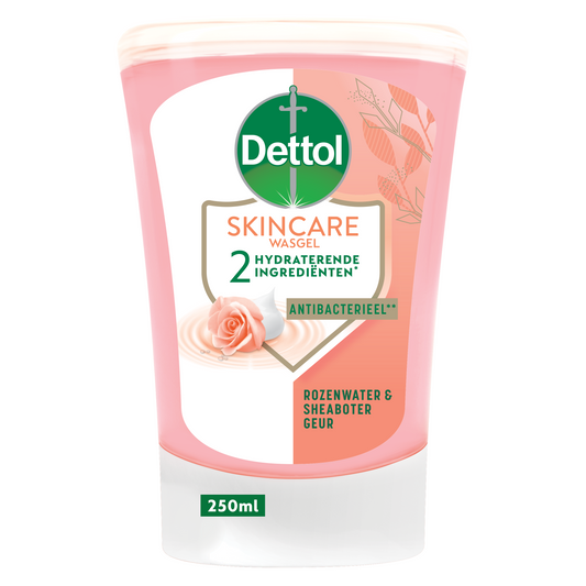 Dettol No Touch refill bottle with shea butter, 250ml, a hygienic soap dispenser refill for hand cleaning.