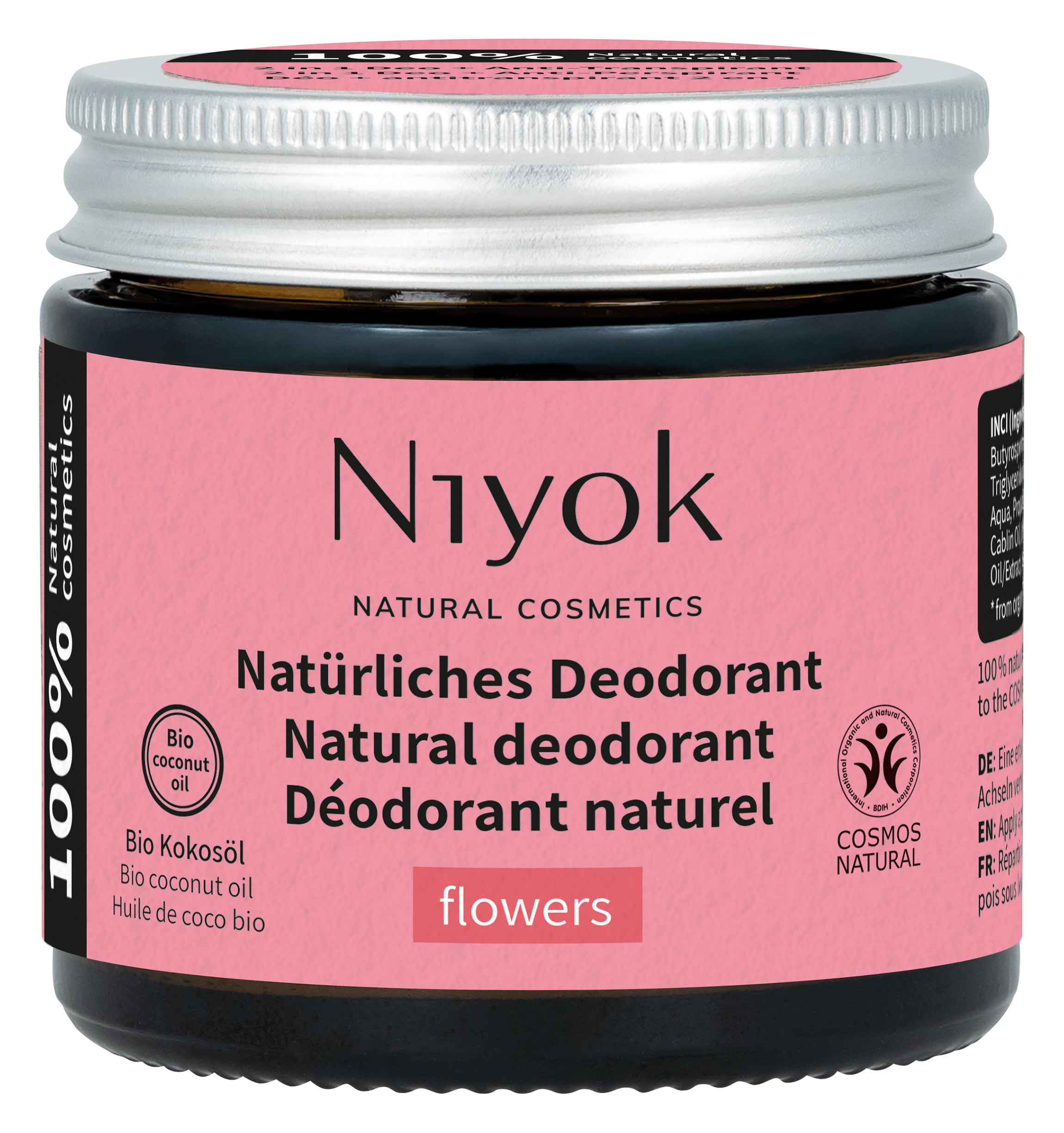 Niyok deodorant with floral scent in 40ml spray bottle, natural anti-transpirant for fresh and odor-free skin.