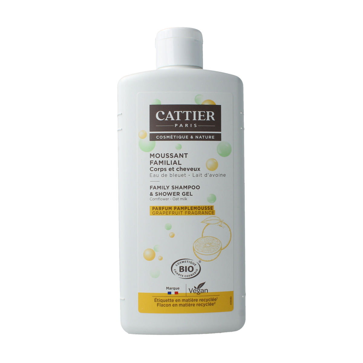Cattier Family shampoo and shower gel 500ml, dual-purpose bad en douche with gentle formula for family use.