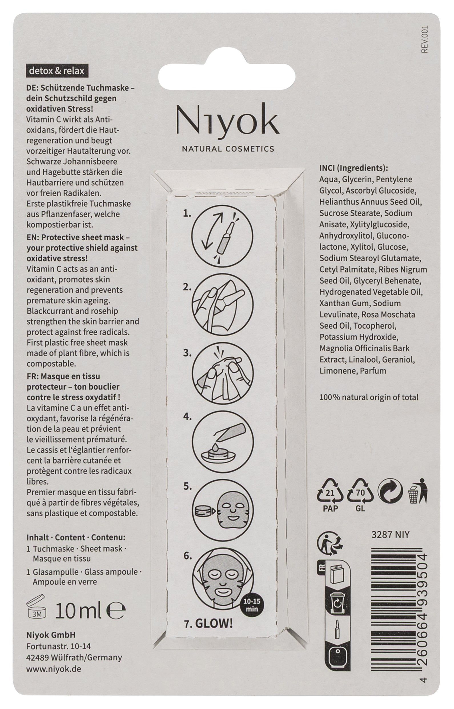 Niyok sheet mask Detox & Relax 10.00 Milliliter