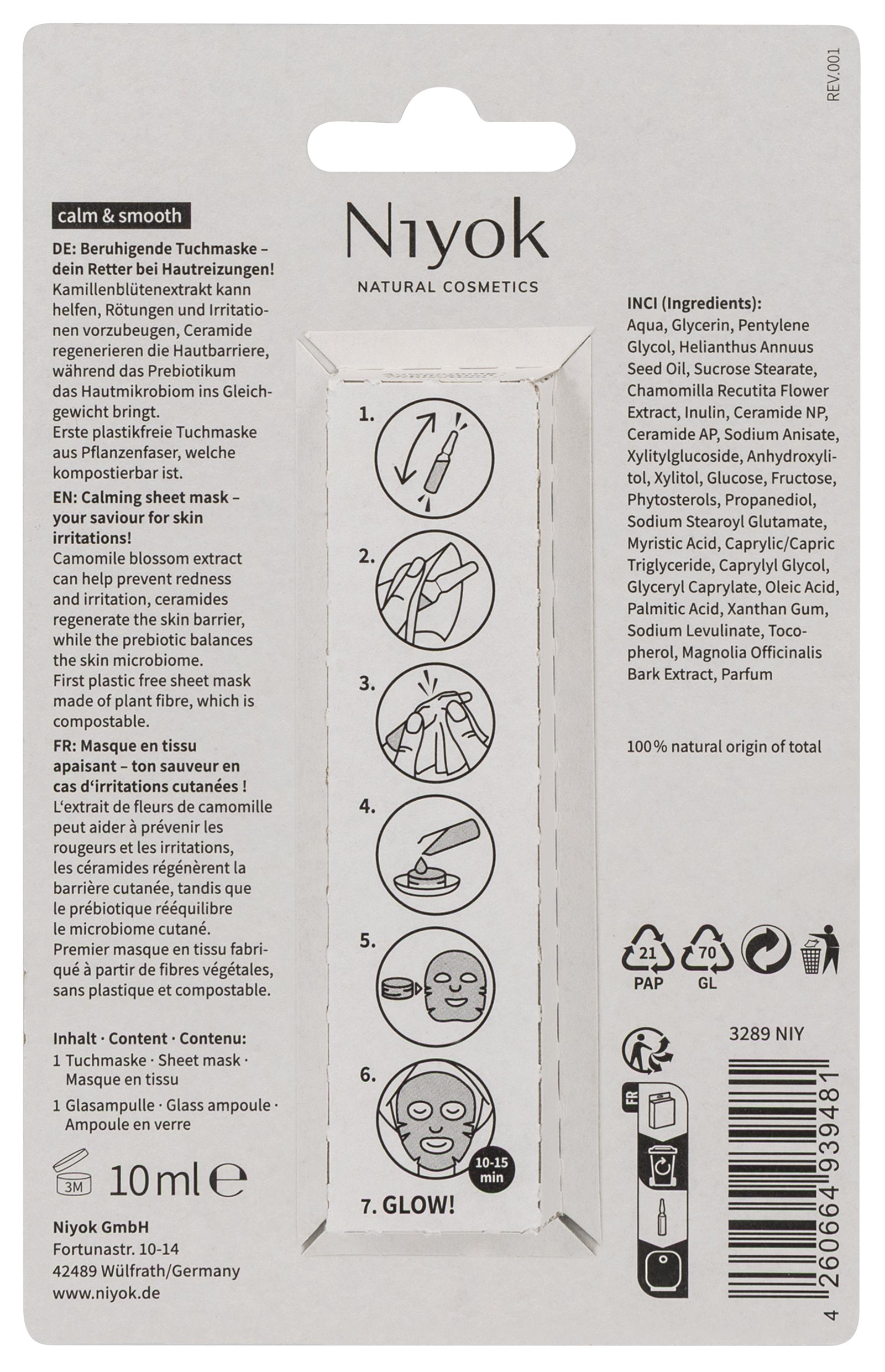 Niyok sheet mask Calm & Smooth 10.00 Milliliter