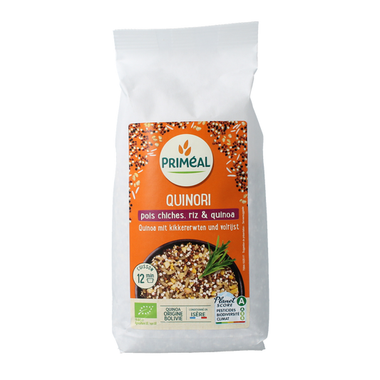 Primeal Quinori bio kruiden, zout en maaltijdmixen in 500g verpakking, natural organic seasoning blend.