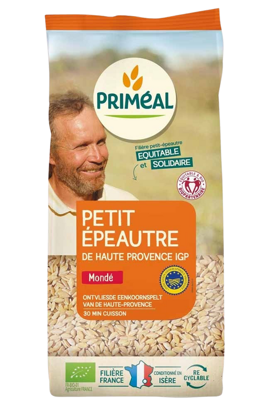 Primeal Eenkoornspelt ontvliest ontbijtgranen in 500g package, bio, Haute-Provence, natural whole spelt flakes for healthy breakfast