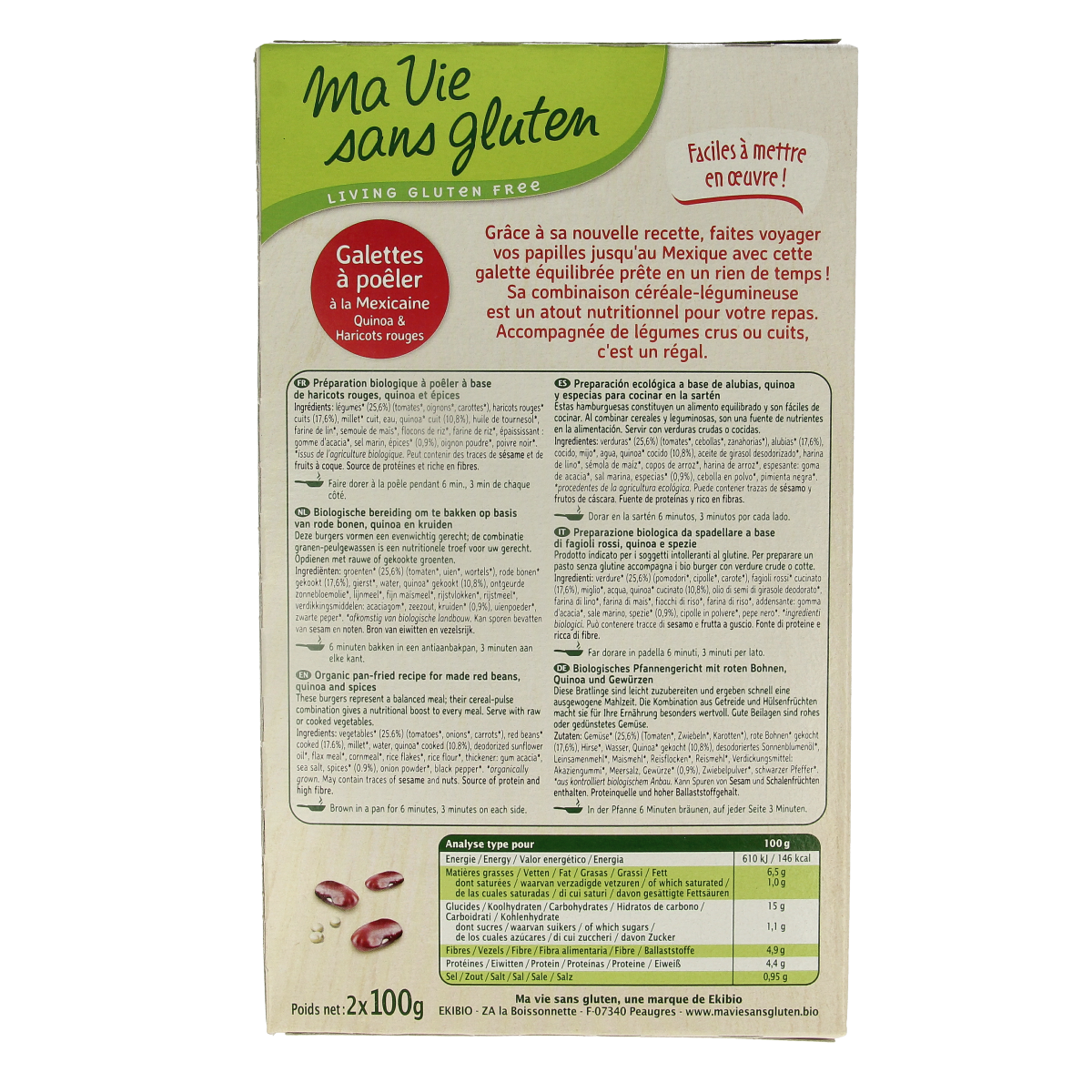 Ma Vie Sans Mexicaanse quinoaburgers 2 x 100g glutenvrij bio 2.00 Stuks