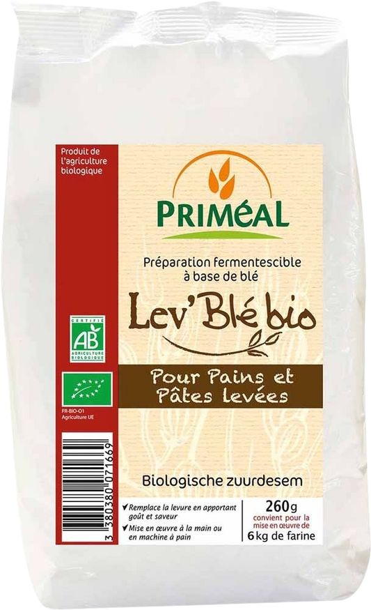 Primeal Zuurdesem tarwe bio baking mix in 260g package, organic wheat sourdough flour for baking.